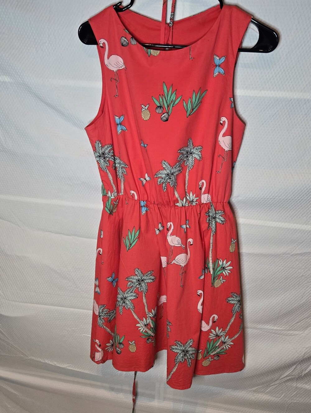 Coral Flamingo Print Summer Dress